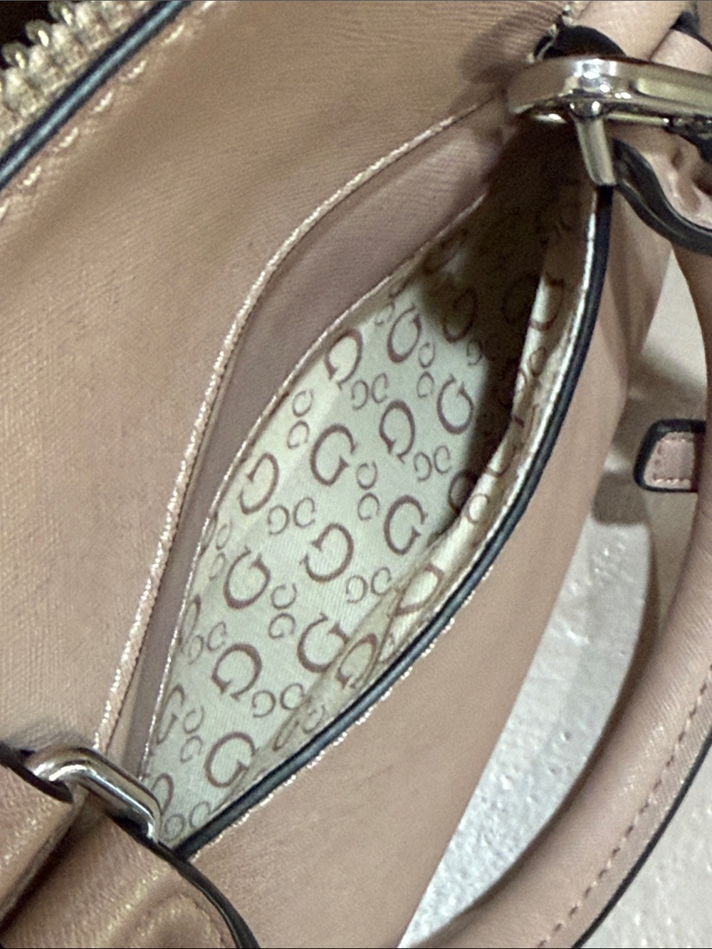 GUESS Crossbody Satchel with Embossed Logo ~ Mauve/Taupe - Picture 9 of 10